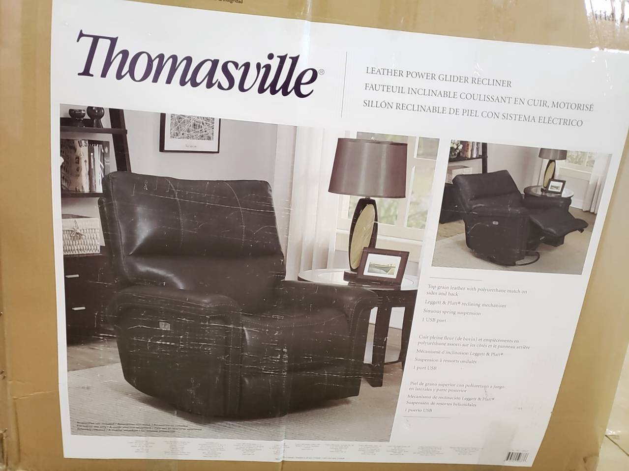 Thomasville leather shop power glider recliner