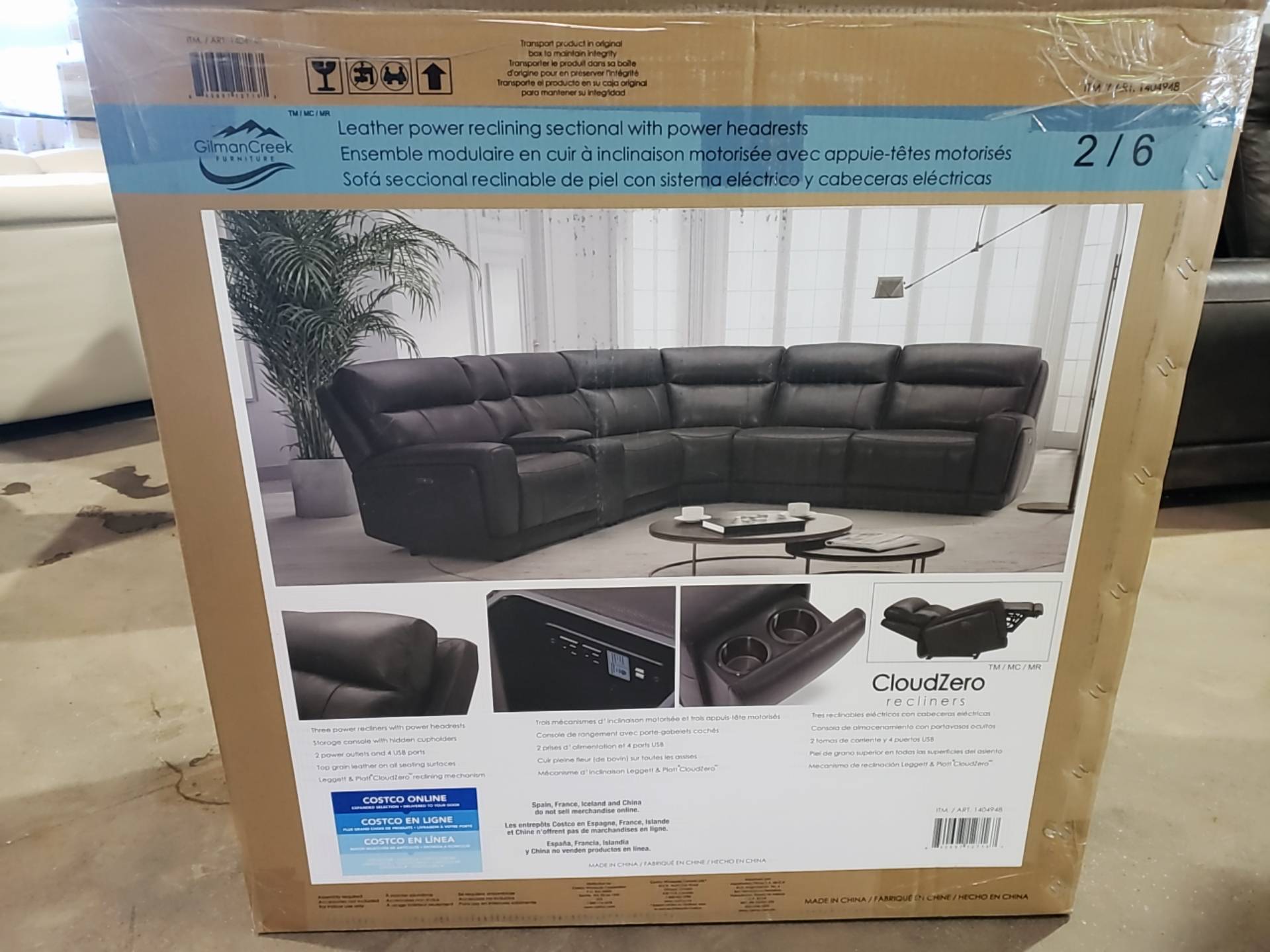 Lauretta contemporary grey top grain outlet leather power reclining sectional
