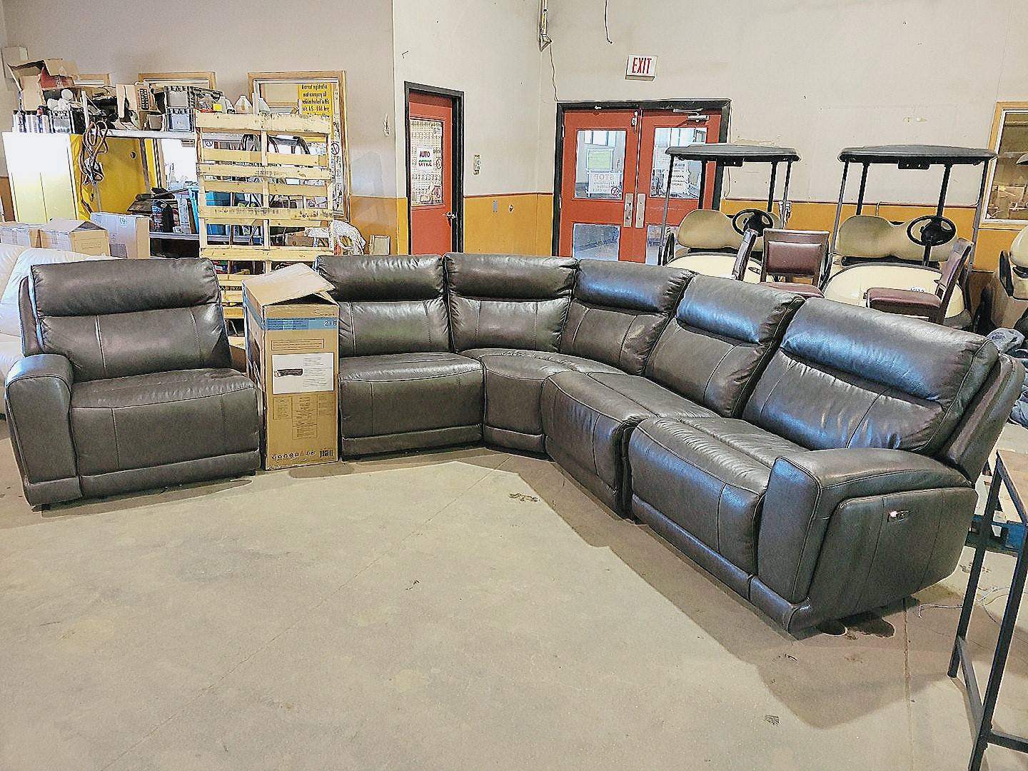 Lauretta contemporary grey top grain outlet leather power reclining sectional