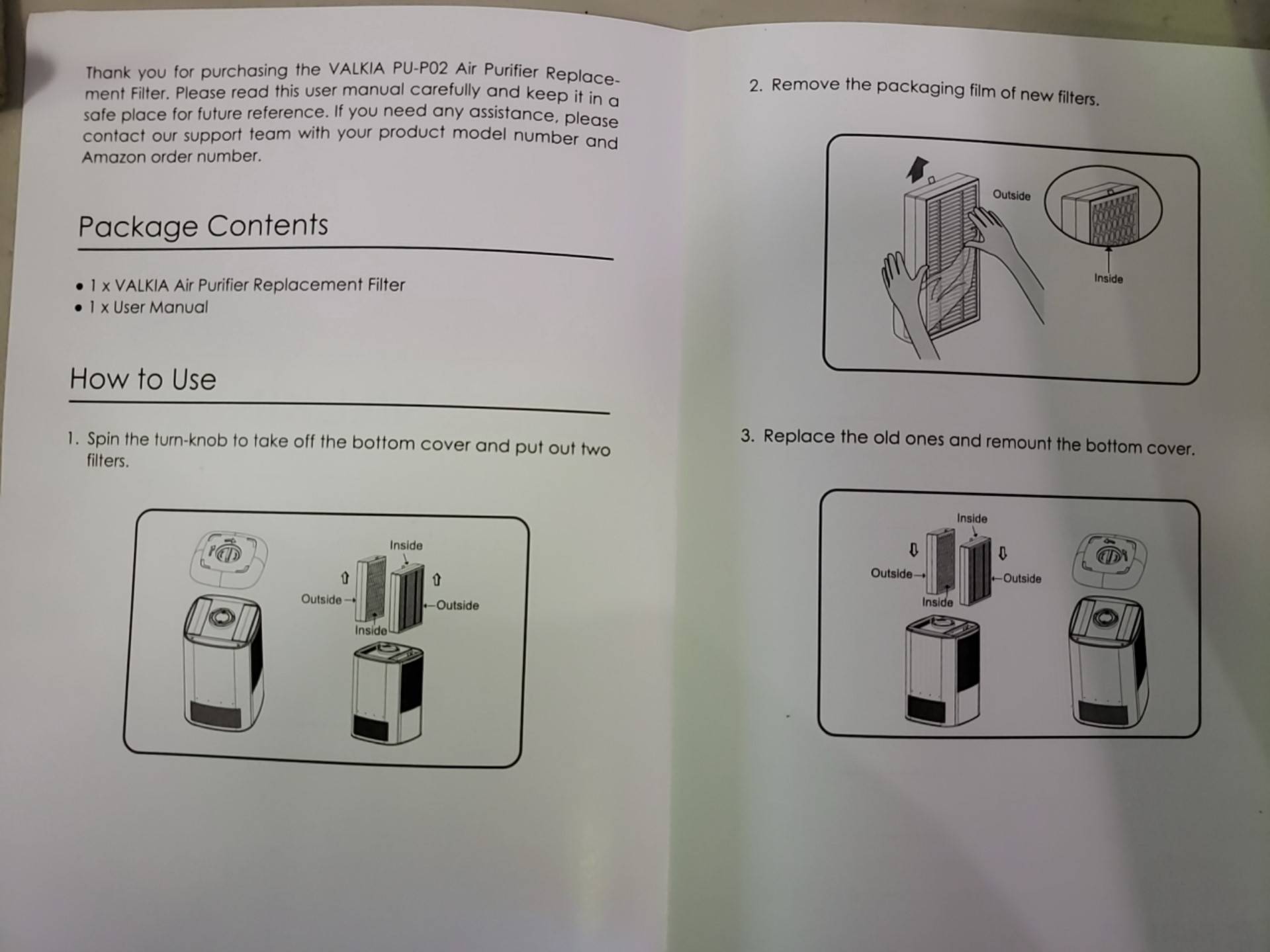 Valkia air store purifier manual