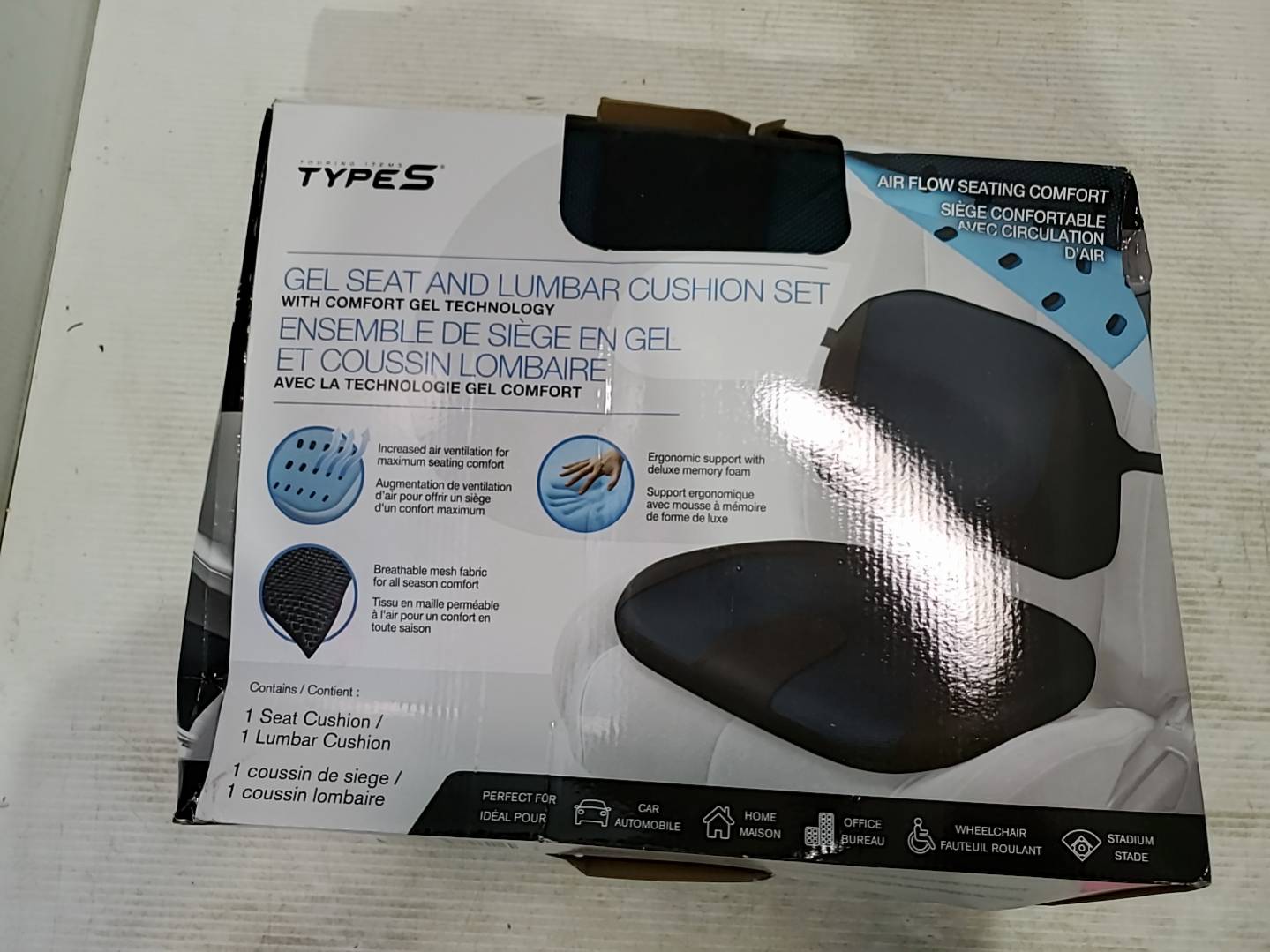 Type s comfort gel seat cushion and lumbar cushion set hot sale
